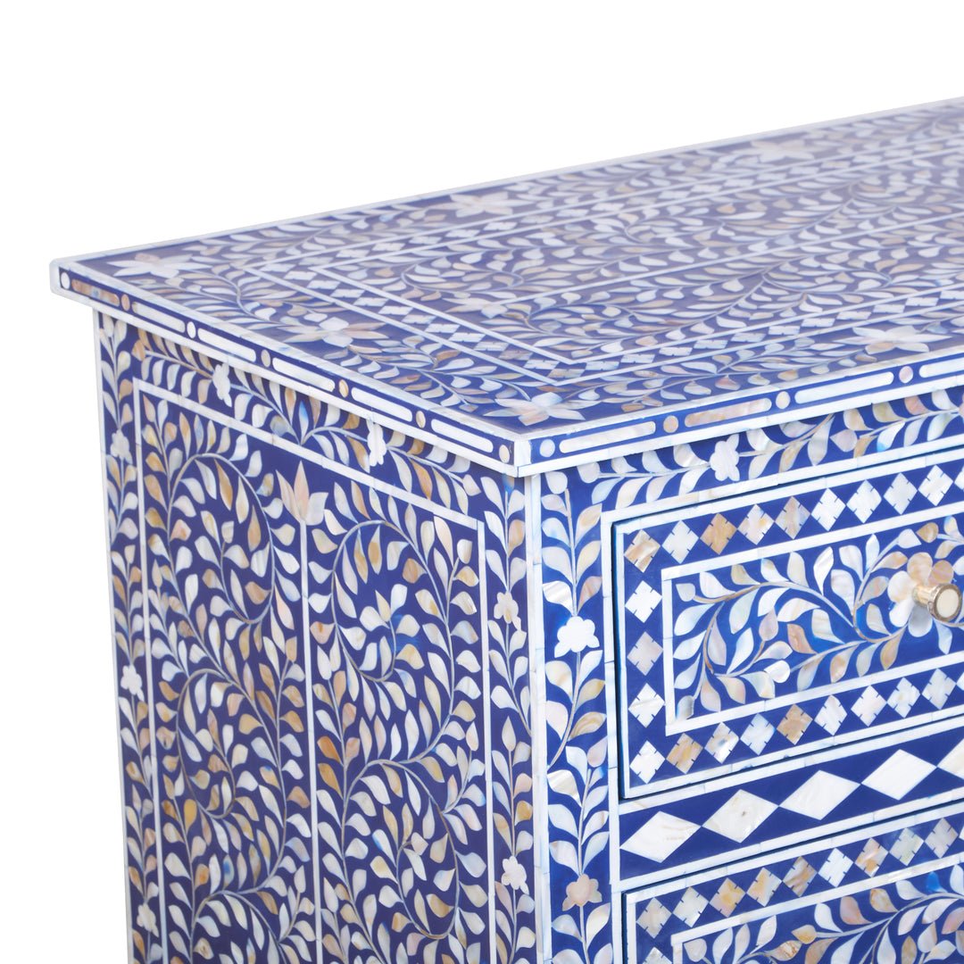 Mother of Pearl Inlay 7 Drawer Dresser - Indigo Blue Floral