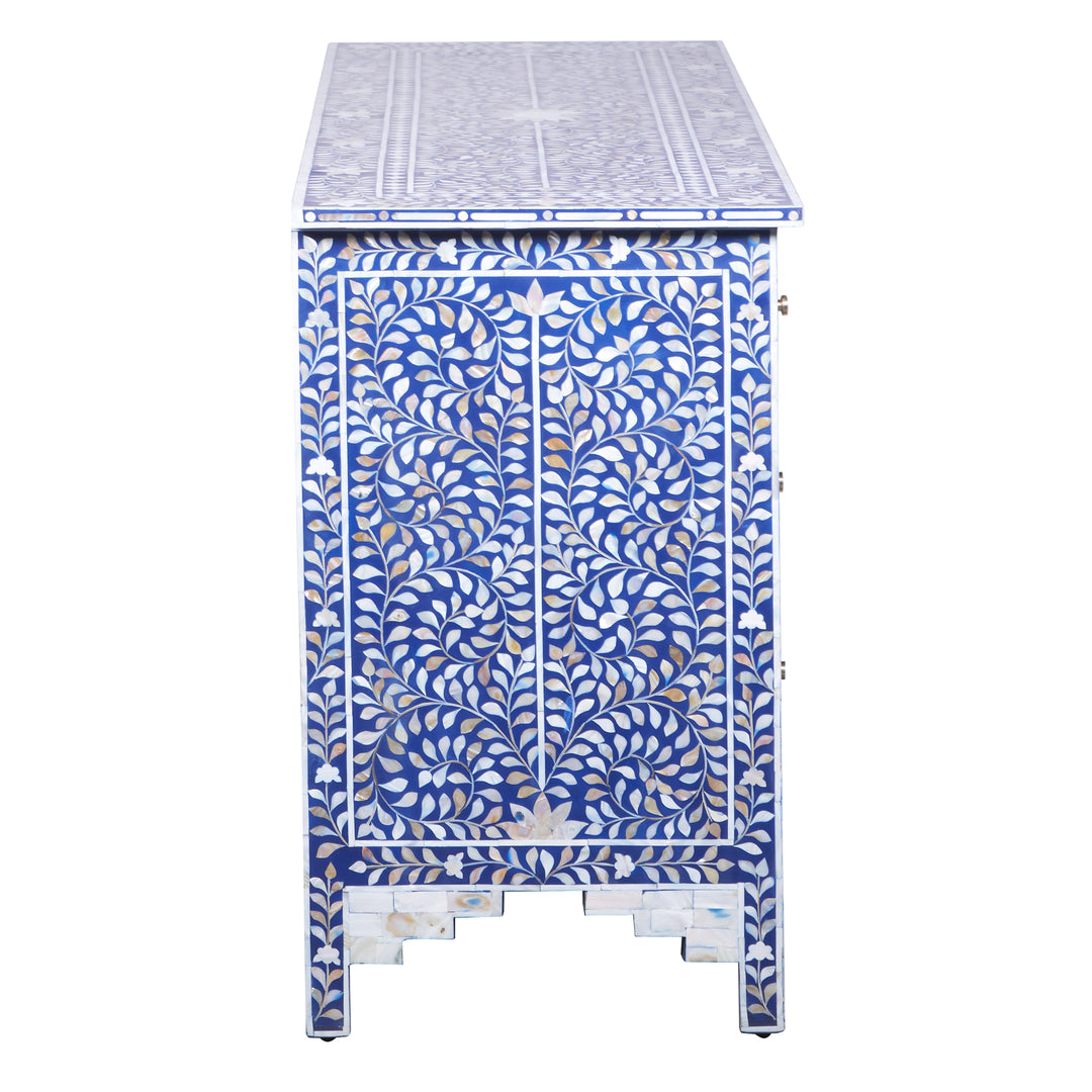 Mother of Pearl Inlay 7 Drawer Dresser - Indigo Blue Floral