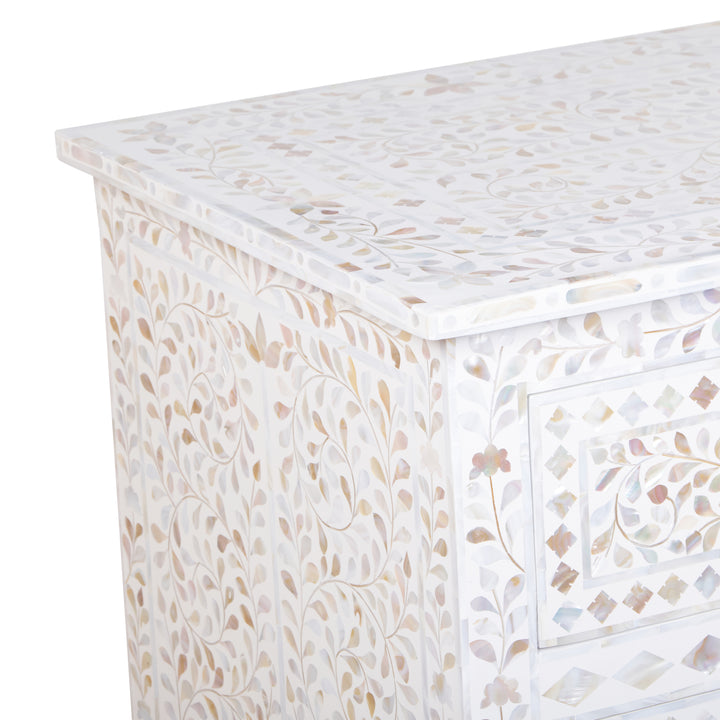 Mother of Pearl Inlay 7 Drawer Dresser - White Floral