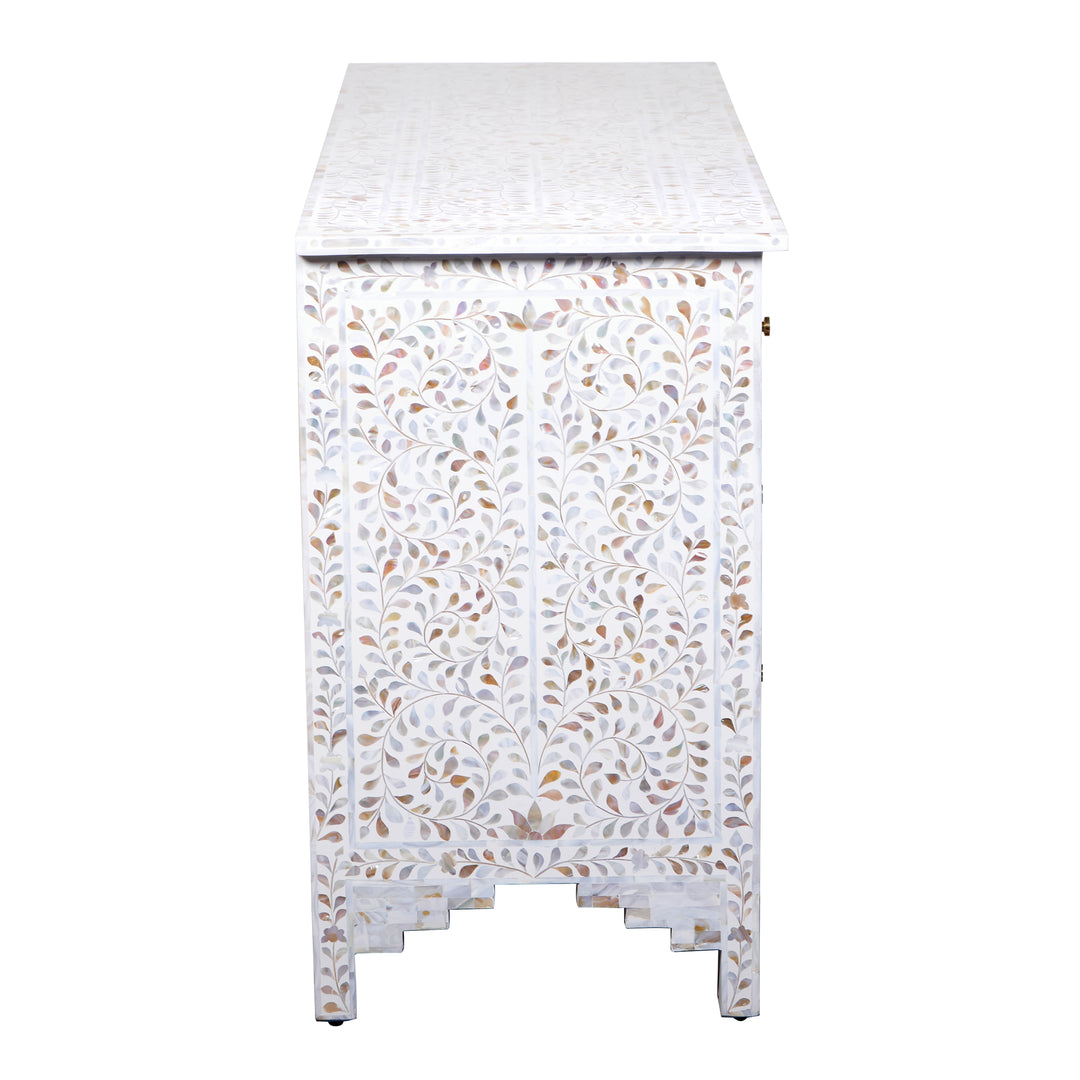 Mother of Pearl Inlay 7 Drawer Dresser - White Floral