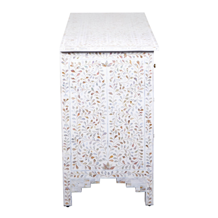 Mother of Pearl Inlay 7 Drawer Dresser - White Floral