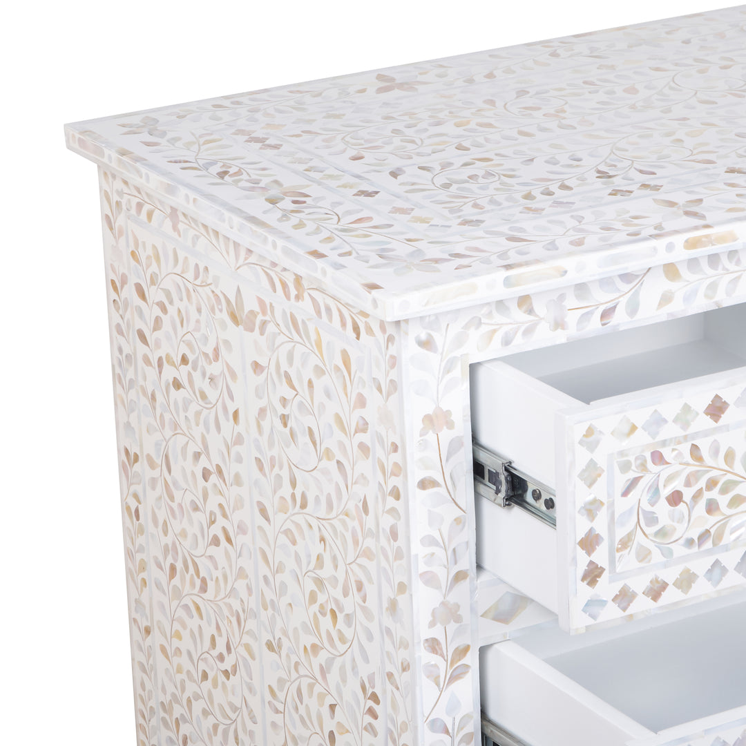 Mother of Pearl Inlay 7 Drawer Dresser - White Floral