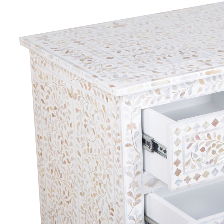Mother of Pearl Inlay 7 Drawer Dresser - White Floral