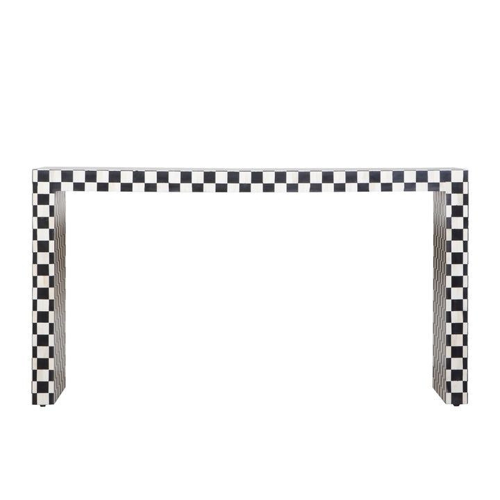Bone Inlay Checkerboard Hall Table / Side Table - Black