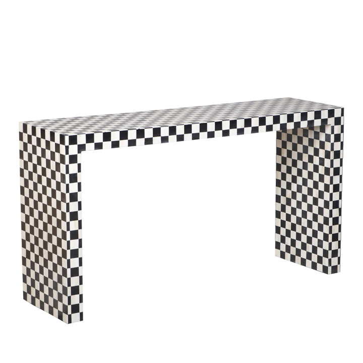 Bone Inlay Checkerboard Hall Table / Side Table - Black