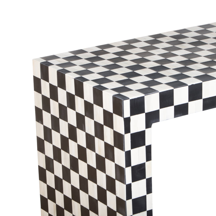 Bone Inlay Checkerboard Hall Table / Side Table - Black