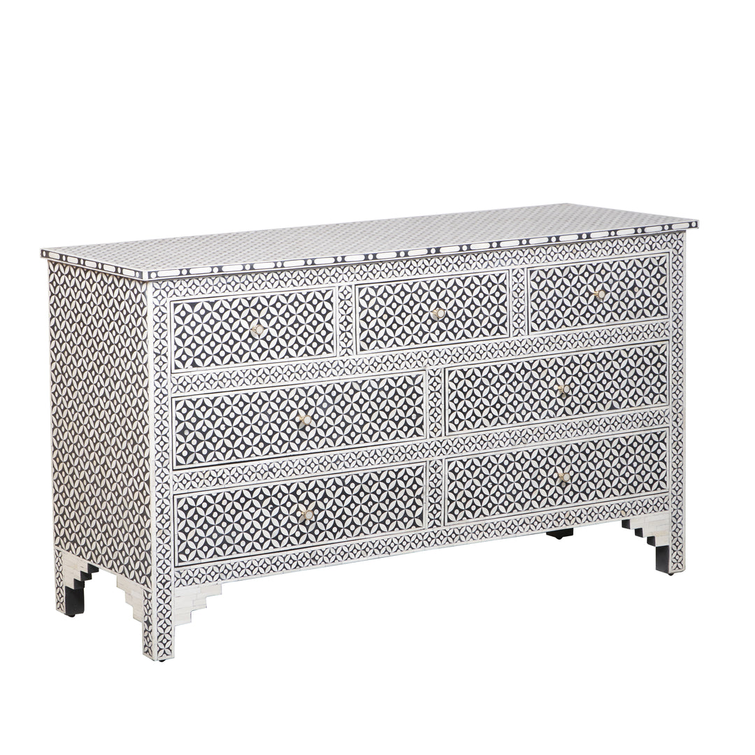 Bone Inlay 7 Drawer Dresser - Black Geometric
