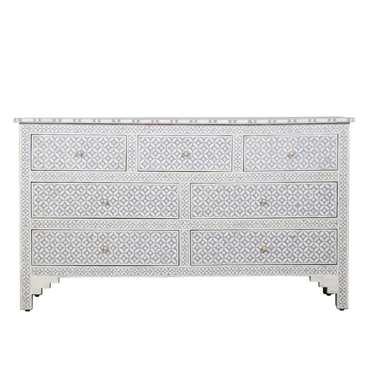 Bone Inlay 7 Drawer Dresser - Grey Geometric