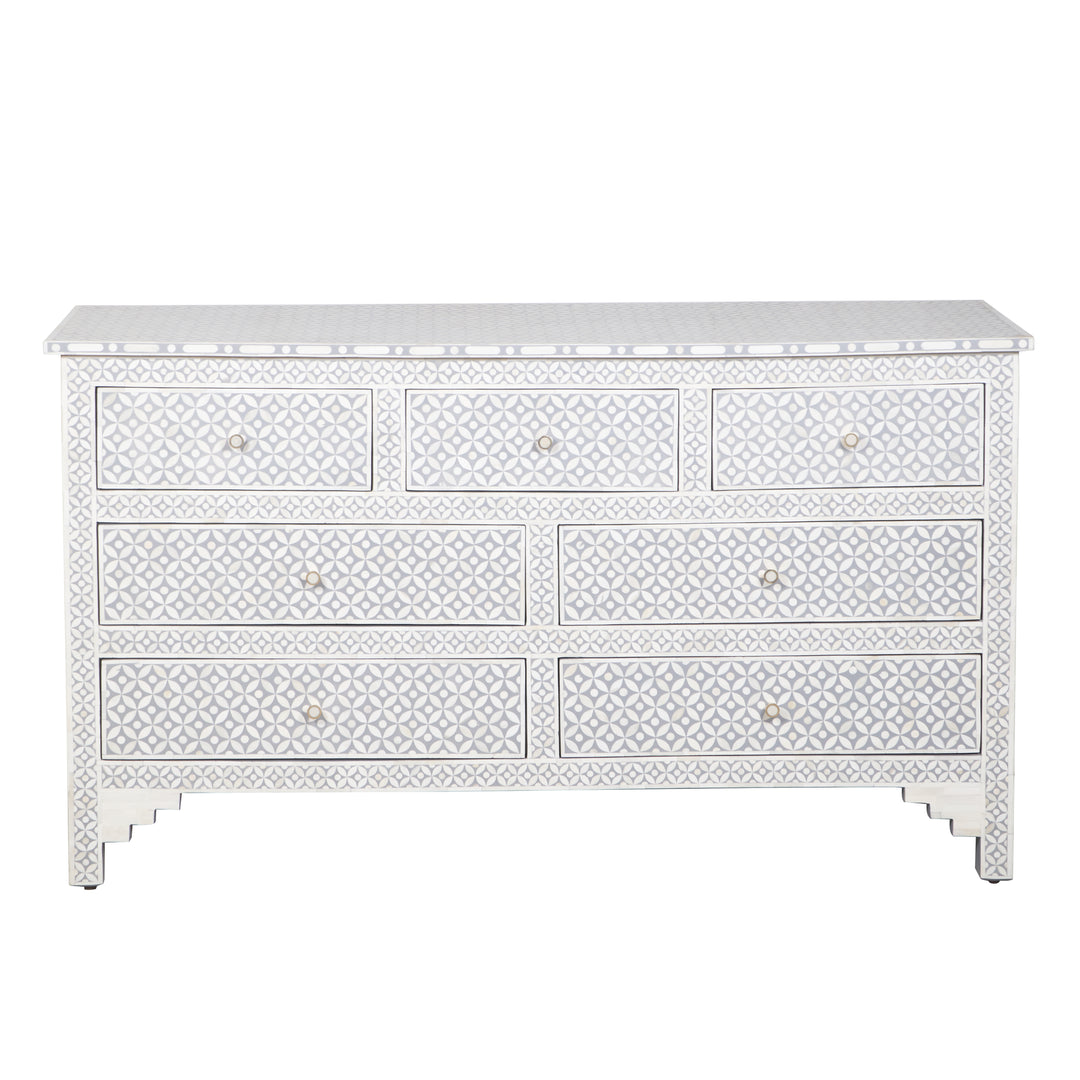 Bone Inlay 7 Drawer Dresser - Grey Geometric