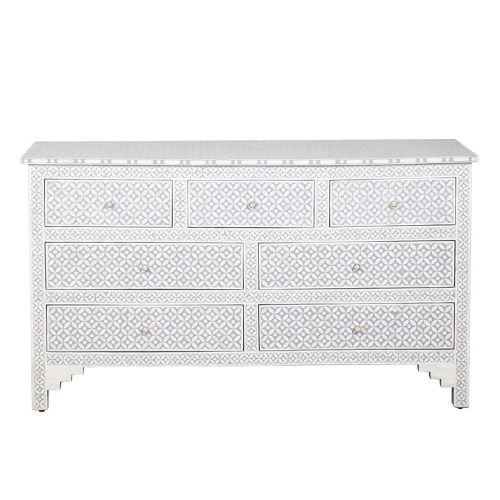 Bone Inlay 7 Drawer Dresser - Grey Geometric
