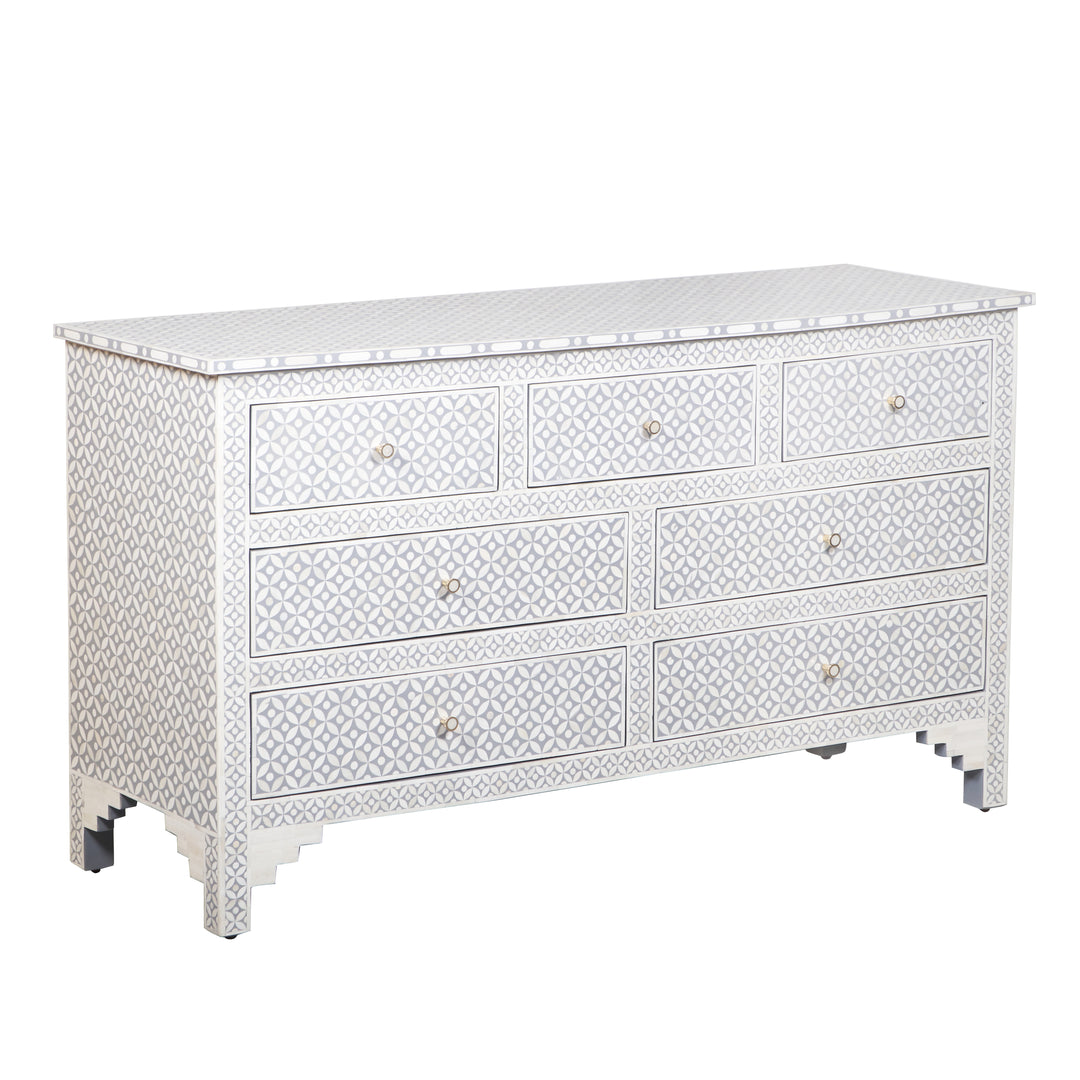 Bone Inlay 7 Drawer Dresser - Grey Geometric