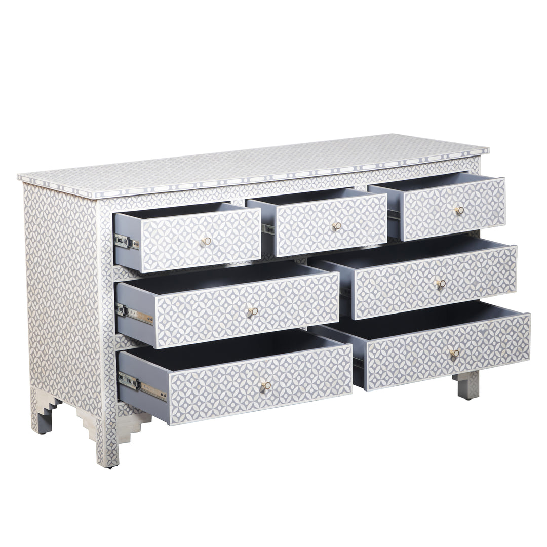 Bone Inlay 7 Drawer Dresser - Grey Geometric