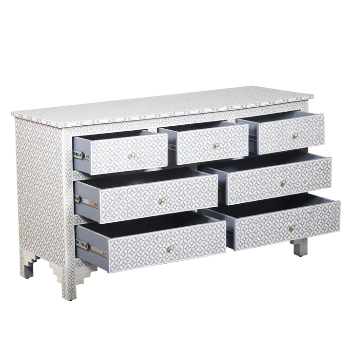 Bone Inlay 7 Drawer Dresser - Grey Geometric