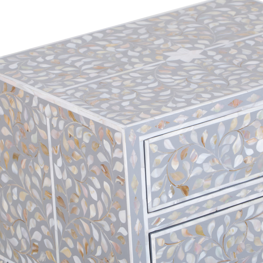 Mother of Pearl Inlay 2 Drawer Nightstand - Grey Floral