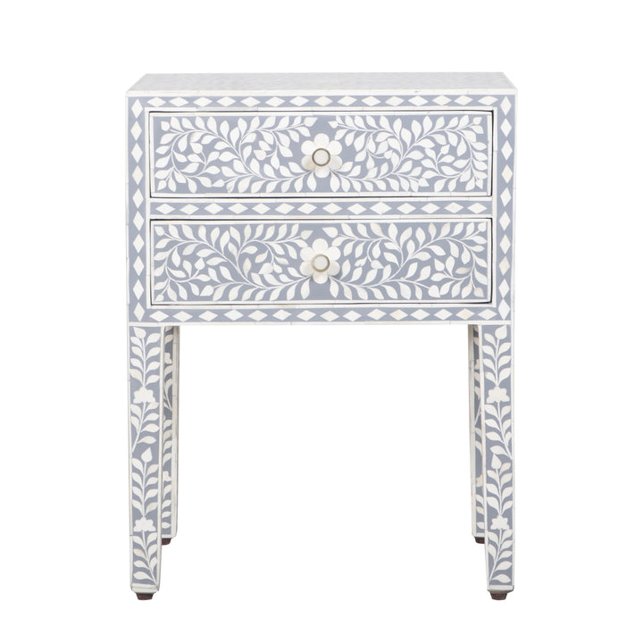 Bone Inlay 2 Drawer Nightstand - Grey Floral