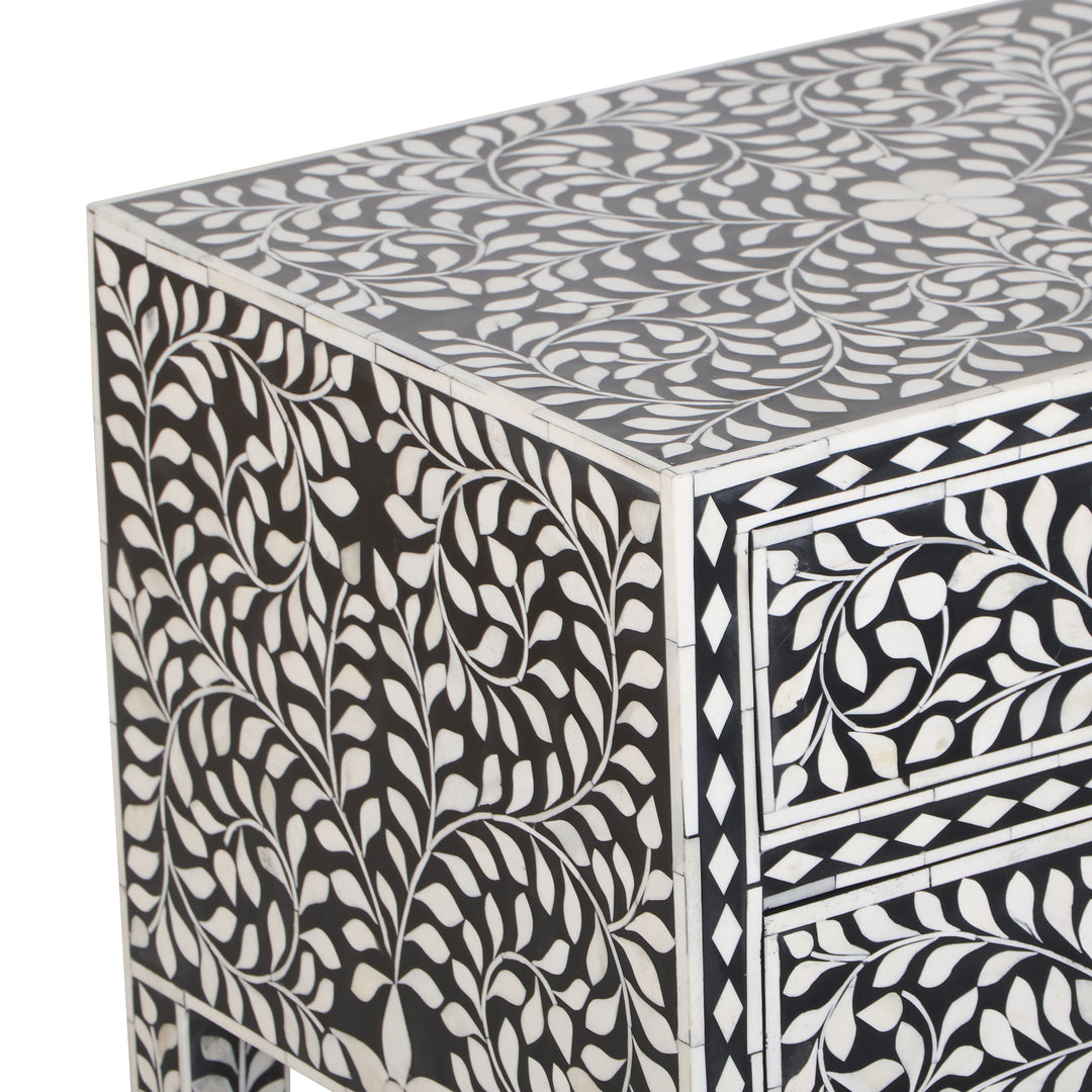 Bone Inlay 2 Drawer Nightstand - Black Floral