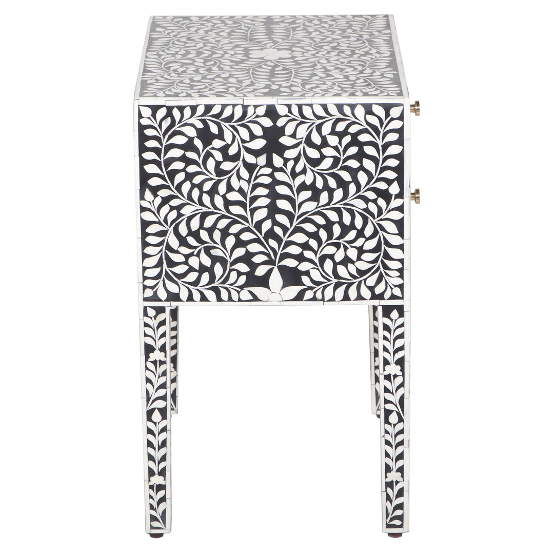 Bone Inlay 2 Drawer Nightstand - Black Floral