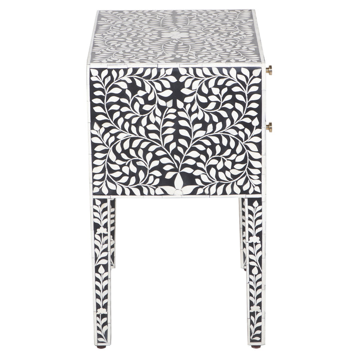 Bone Inlay 2 Drawer Nightstand - Black Floral