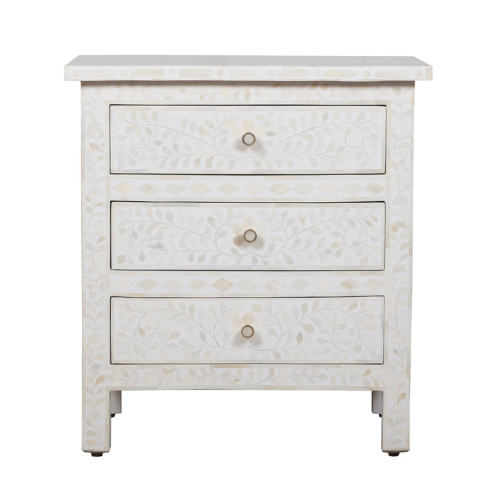 Bone Inlay Large 3 Drawer Nightstand - White Floral
