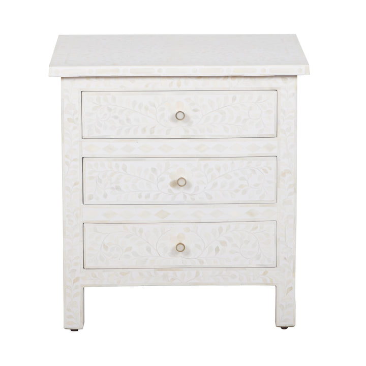 Bone Inlay Large 3 Drawer Nightstand - White Floral