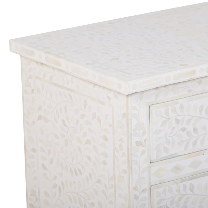 Bone Inlay Large 3 Drawer Nightstand - White Floral