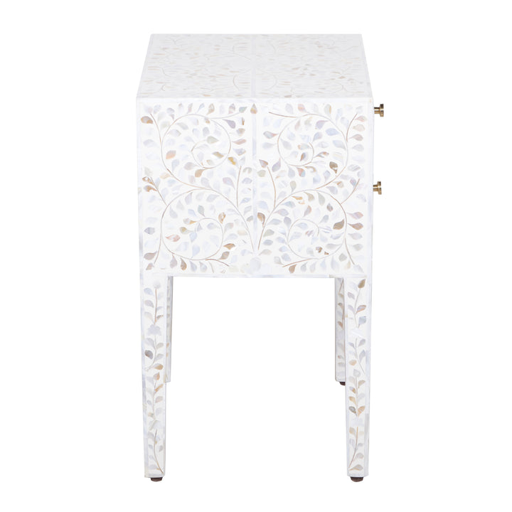 Mother of Pearl Inlay 2 Drawer Nightstand - White Floral