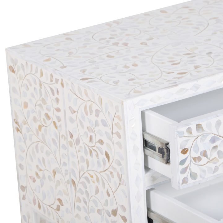 Mother of Pearl Inlay 2 Drawer Nightstand - White Floral