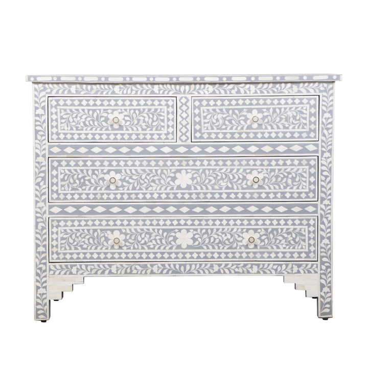 Bone Inlay 4 Drawer Dresser - Grey Floral