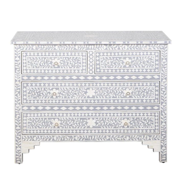 Bone Inlay 4 Drawer Dresser - Grey Floral