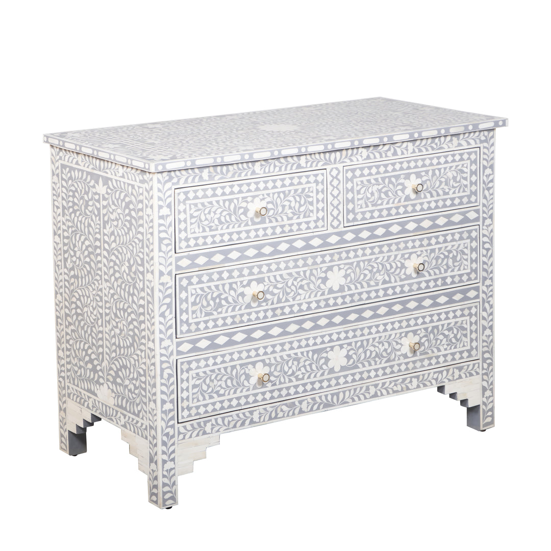 Bone Inlay 4 Drawer Dresser - Grey Floral