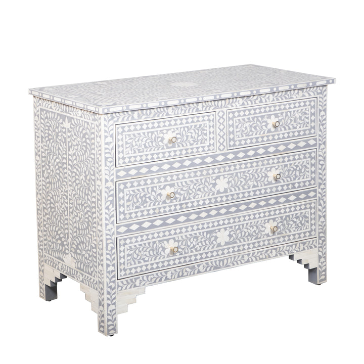 Bone Inlay 4 Drawer Dresser - Grey Floral
