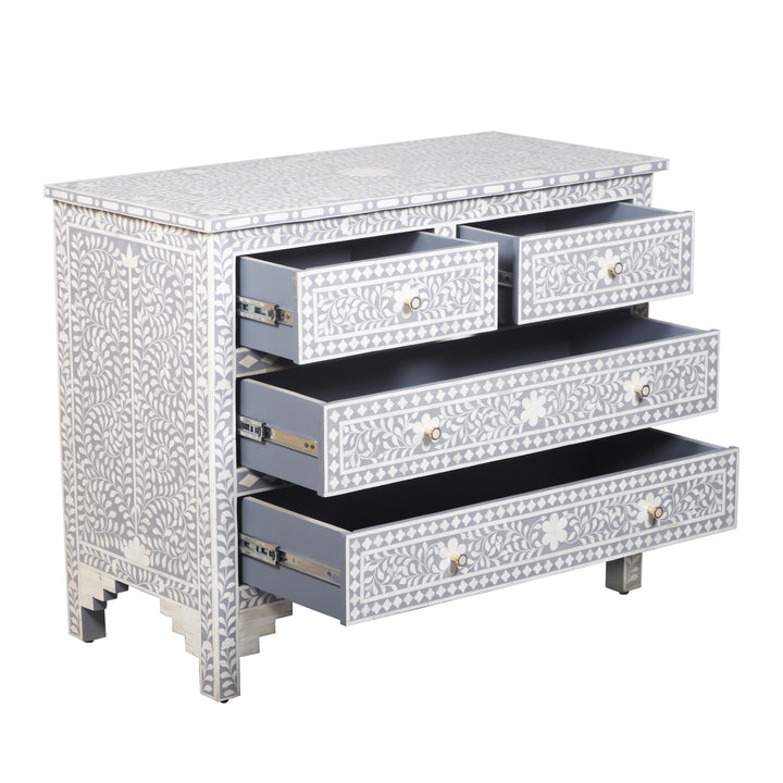Bone Inlay 4 Drawer Dresser - Grey Floral