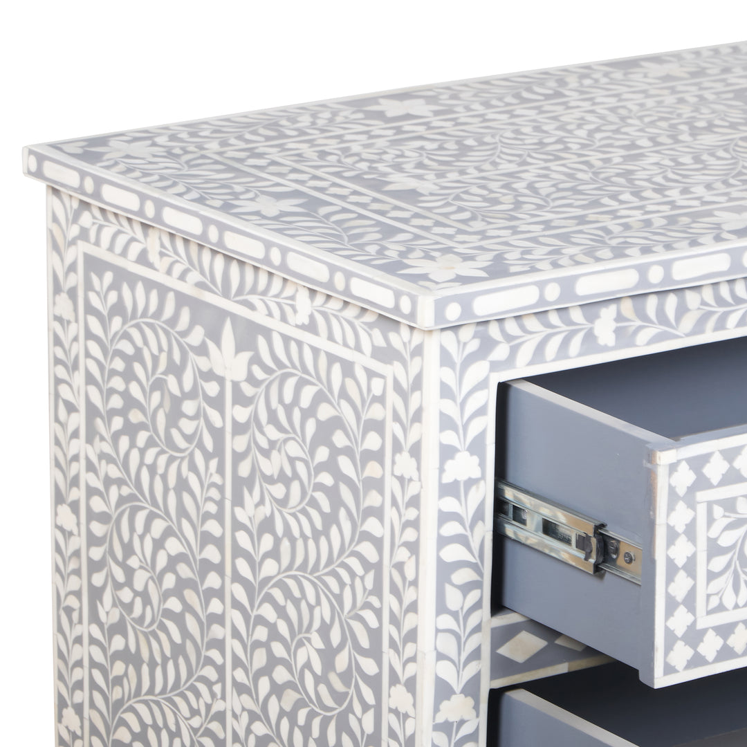 Bone Inlay 4 Drawer Dresser - Grey Floral