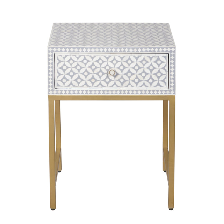 Bone Inlay Nightstand with 1 Drawer - Grey Geometric