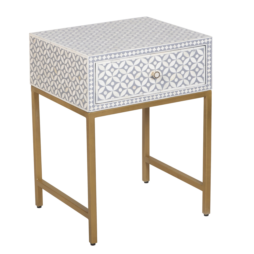 Bone Inlay Nightstand with 1 Drawer - Grey Geometric