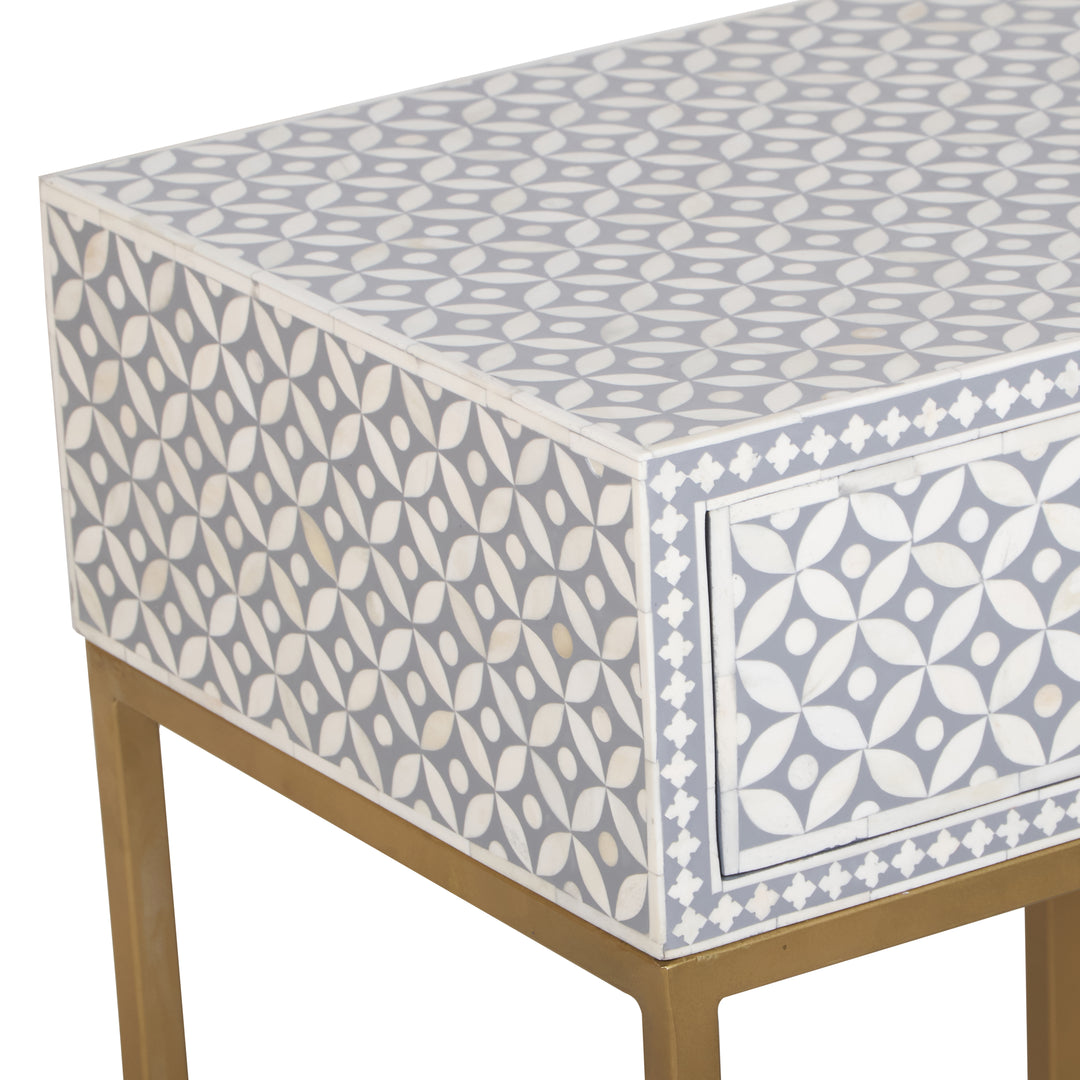 Bone Inlay Nightstand with 1 Drawer - Grey Geometric