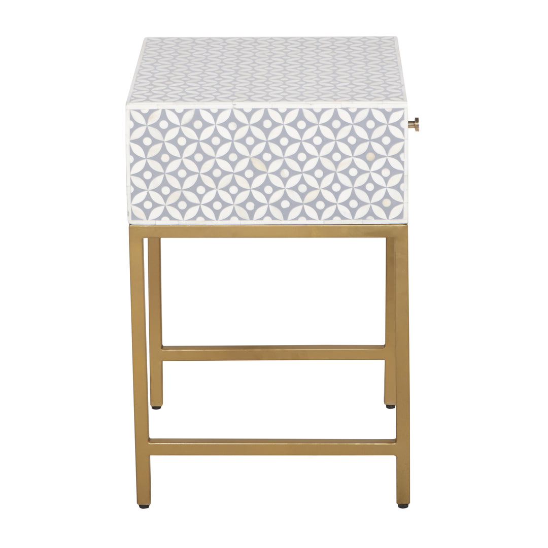 Bone Inlay Nightstand with 1 Drawer - Grey Geometric