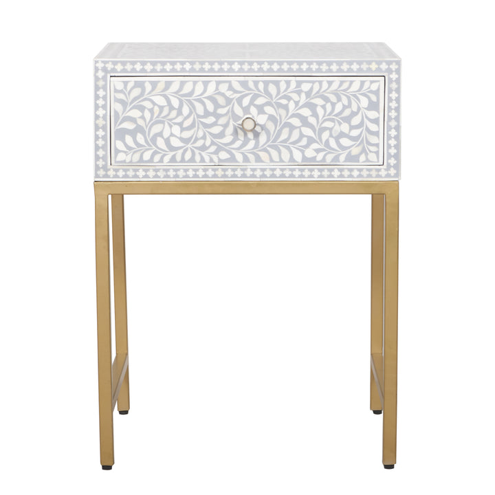 Bone Inlay Nightstand with 1 Drawer - Grey Floral