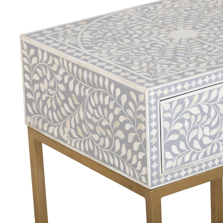 Bone Inlay Nightstand with 1 Drawer - Grey Floral