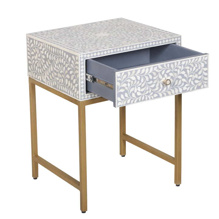 Bone Inlay Nightstand with 1 Drawer - Grey Floral