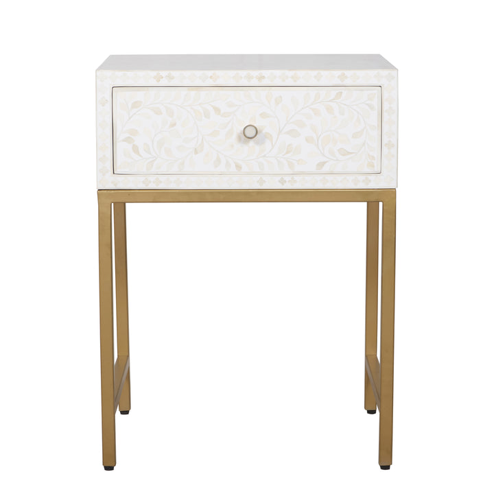 Bone Inlay Nightstand with 1 Drawer - White Floral