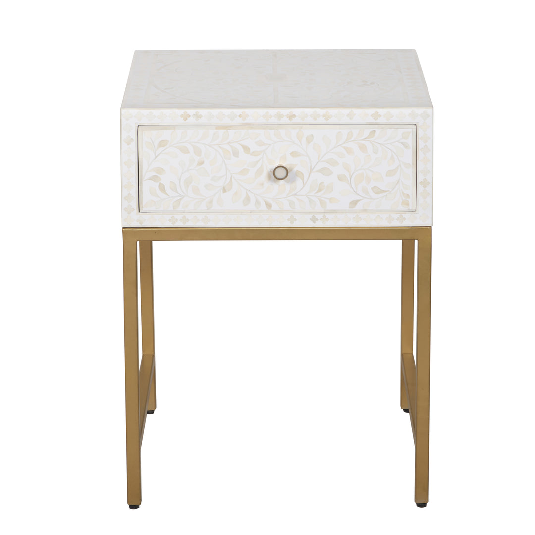 Bone Inlay Nightstand with 1 Drawer - White Floral