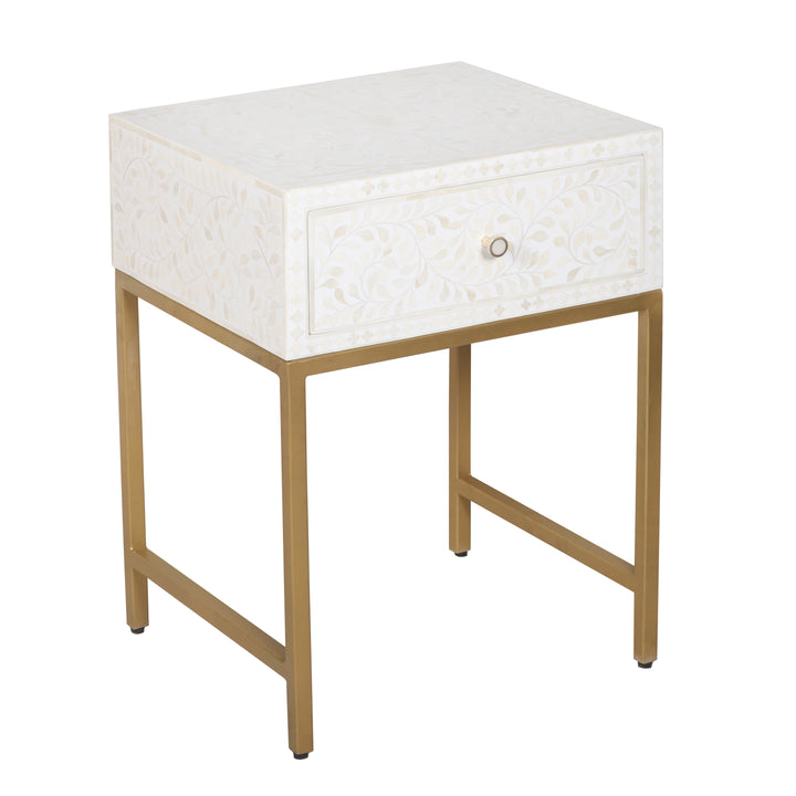 Bone Inlay Nightstand with 1 Drawer - White Floral