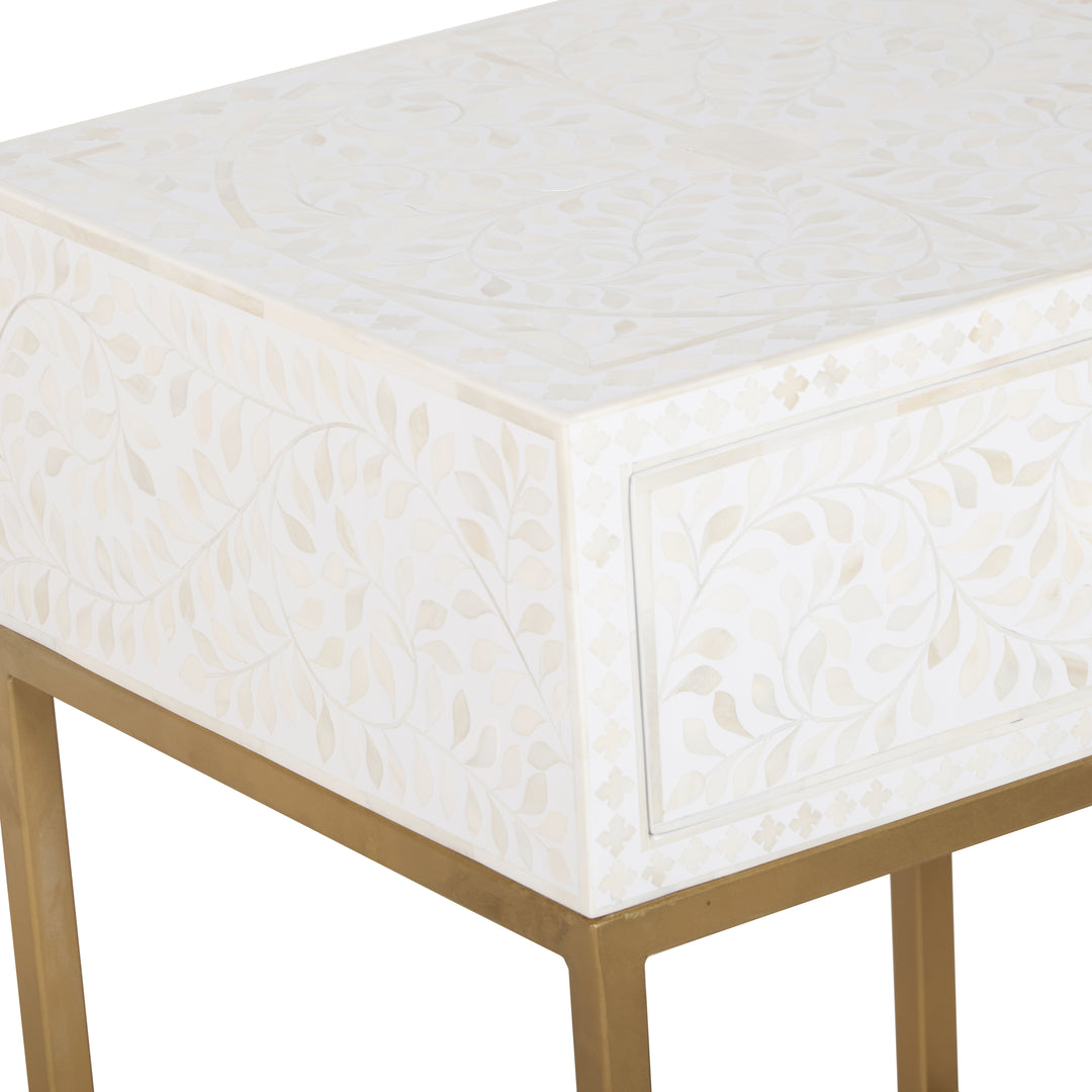 Bone Inlay Nightstand with 1 Drawer - White Floral