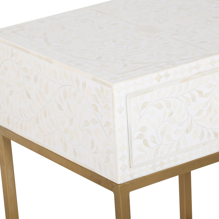 Bone Inlay Nightstand with 1 Drawer - White Floral