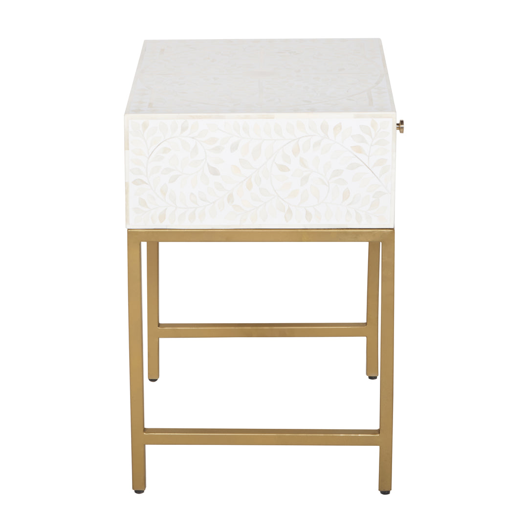 Bone Inlay Nightstand with 1 Drawer - White Floral