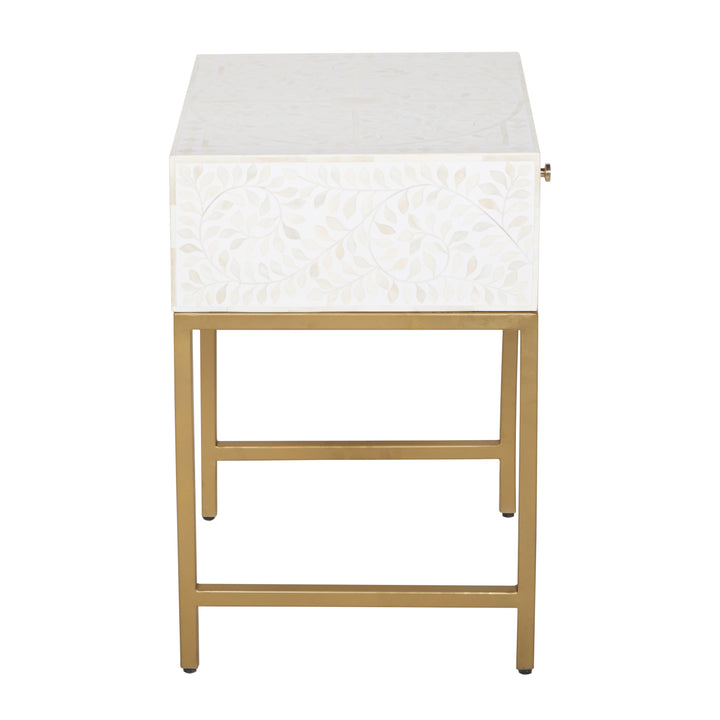 Bone Inlay Nightstand with 1 Drawer - White Floral