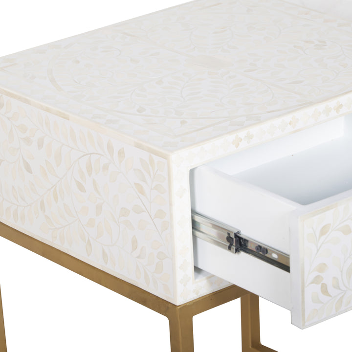 Bone Inlay Nightstand with 1 Drawer - White Floral