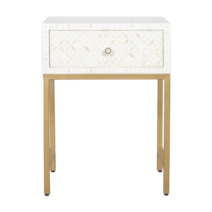 Bone Inlay Nightstand with 1 Drawer - White Geometric