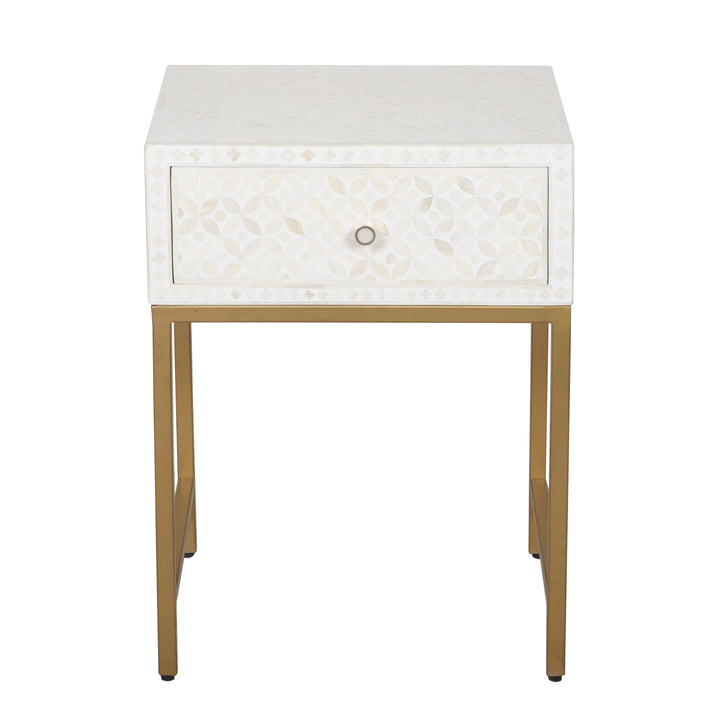 Bone Inlay Nightstand with 1 Drawer - White Geometric